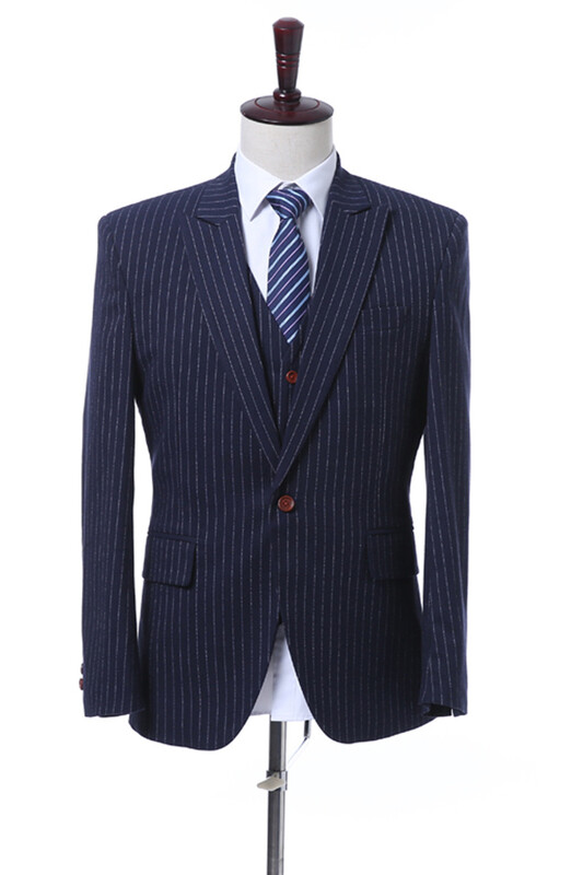 Costum 3 piese pentru bărbați, cu dungi, cu rever cu un buton, jachetă pentru petrecere de nuntă, set de pantaloni