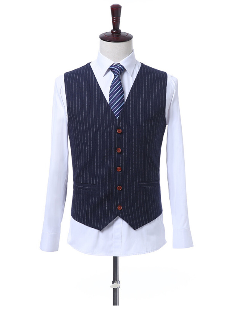 Costum 3 piese pentru bărbați, cu dungi, cu rever cu un buton, jachetă pentru petrecere de nuntă, set de pantaloni