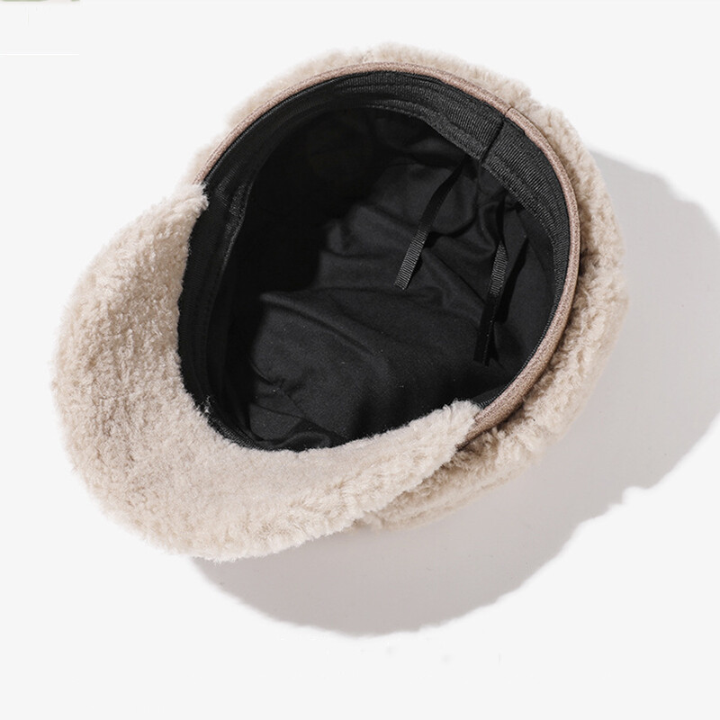 Căciuli de iarnă din lână de miel pentru femei, coreeană, îngroșă, beretă octogonală, cu șapcă pentru pictor, din pluș, rezistentă la rece