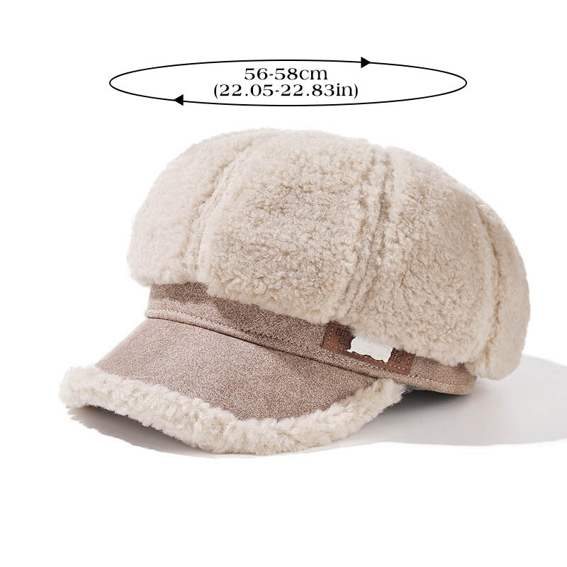 Căciuli de iarnă din lână de miel pentru femei, coreeană, îngroșă, beretă octogonală, cu șapcă pentru pictor, din pluș, rezistentă la rece