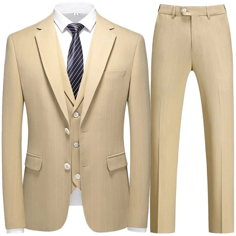 3 gab Modes jauns vīriešu brīvā laika Boutique Biznesa rūtains Svītrains uzvalks Vestes Bikses Komplekts Ikdienas kleita Blazeri Jaka Mētelis Bikses