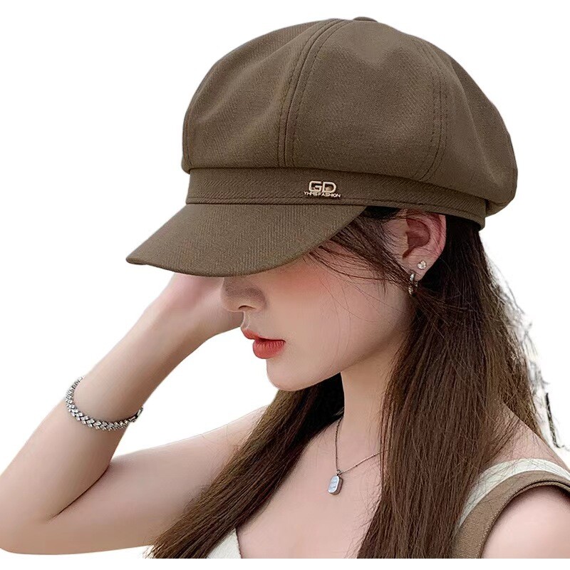 Nova ženska tanka kapa s elegantnim umjetničkim stilom, šešir s pačjim jezikom čiste boje, svestrana osmerokutna kapa, književni šešir za dječaka iz novina