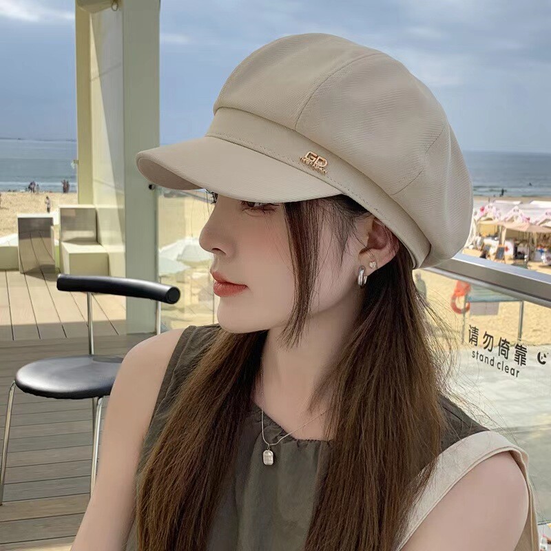 Nova ženska tanka kapa s elegantnim umjetničkim stilom, šešir s pačjim jezikom čiste boje, svestrana osmerokutna kapa, književni šešir za dječaka iz novina