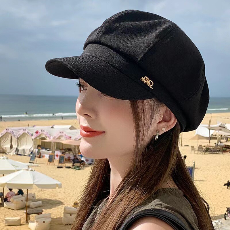 Nova ženska tanka kapa s elegantnim umjetničkim stilom, šešir s pačjim jezikom čiste boje, svestrana osmerokutna kapa, književni šešir za dječaka iz novina