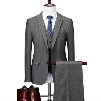 Blazere Jachetă Pantaloni Vestă Moda Nou Ocazional Bărbați Boutique Afaceri În carouri britanice Costum în dungi Palton Pantaloni Vestă