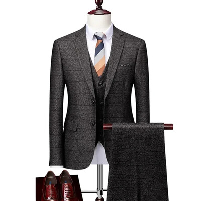 Blazere Jachetă Pantaloni Vestă Moda Nou Ocazional Bărbați Boutique Afaceri În carouri britanice Costum în dungi Palton Pantaloni Vestă