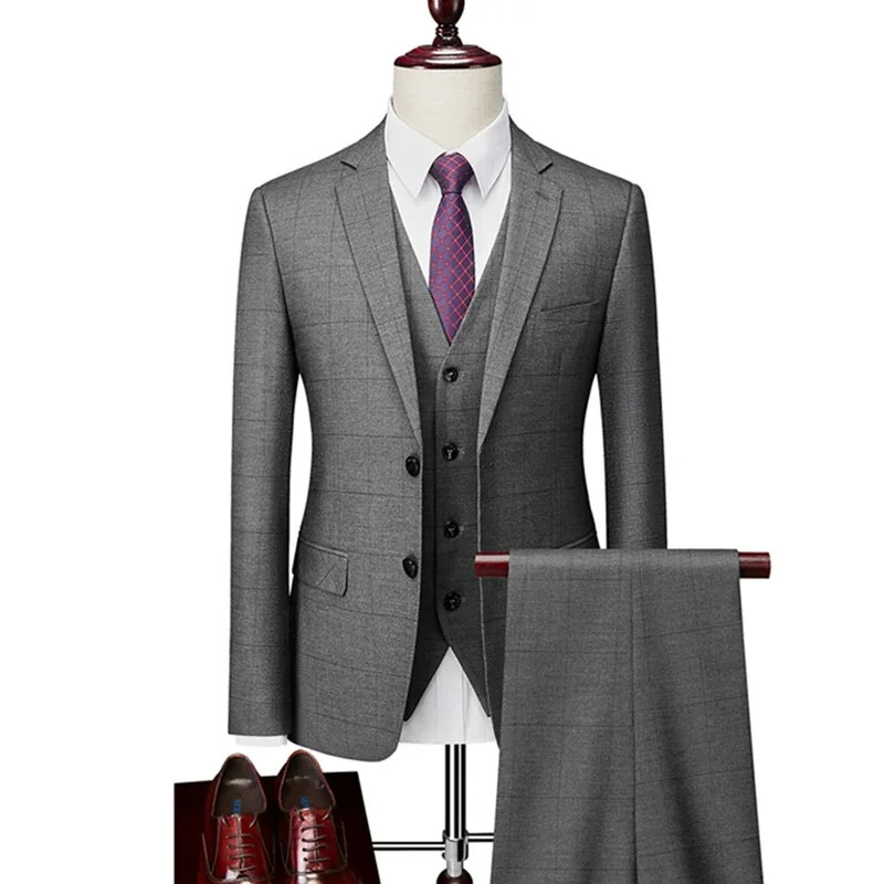 Blazere Jachetă Pantaloni Vestă Moda Nou Ocazional Bărbați Boutique Afaceri În carouri britanice Costum în dungi Palton Pantaloni Vestă