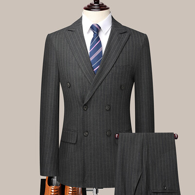 2024 Noi afaceri pentru bărbați (costum + pantaloni) Modă și frumusețe Tendință cu dungi Casual Boutique Dublu piese Set din două piese M-6XL