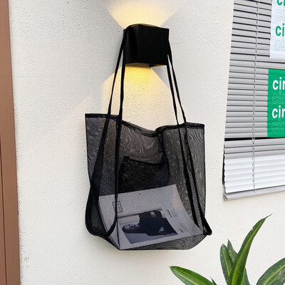 Geantă de umăr de călătorie cu plasă de plajă pentru femei Genți de umăr de mare capacitate pentru ținerea jucăriilor Bacănie Picnic Geantă de mână pentru doamne Geanta de cumpărături