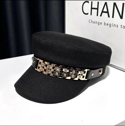 Nova ženska beretka s lancem od kamenčića Retro modna mala mirisna slikarska kapa za djevojčice temperamentni osmokutni šešir za raznose