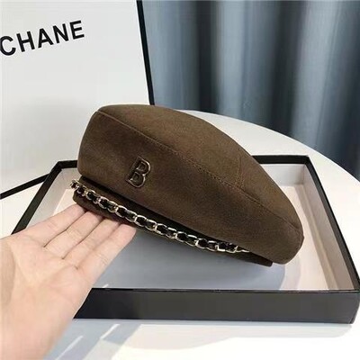 Nouă beretă cu lanț pălărie pentru femei șapcă iarnă retro maro negru artist plat moda doamnă fete șapcă vintage stil star