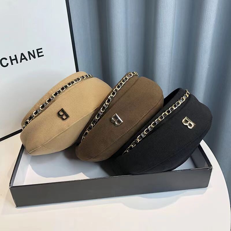 Nouă beretă cu lanț pălărie pentru femei șapcă iarnă retro maro negru artist plat moda doamnă fete șapcă vintage stil star