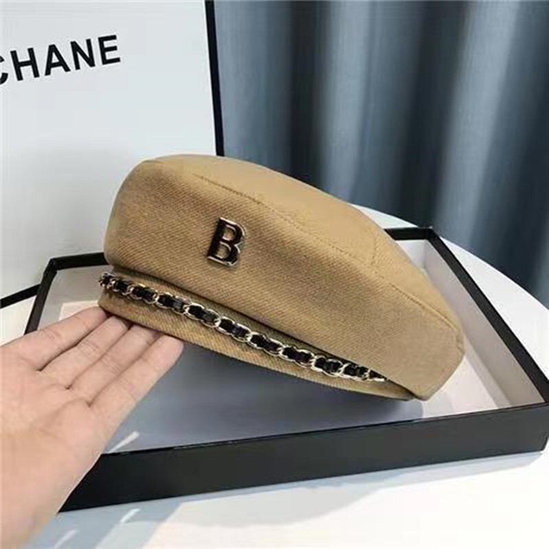 Nouă beretă cu lanț pălărie pentru femei șapcă iarnă retro maro negru artist plat moda doamnă fete șapcă vintage stil star