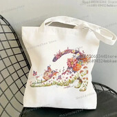 Geantă de mână cu pisici și flori pentru femei, estetică vintage, design pisicuță, genți de cumpărături pentru fete adolescente, geantă reutilizabilă, geantă de umăr pentru femei