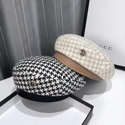 Női kalapsapka, 2023, új divat, összjátékos houndstooth női brit retro nyolcszögletű kalapfestő sapka őszi női kepi