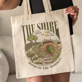 The Shire Pattern Tote Bag Платнени чанти за през рамо за пътуване Ежедневно пътуване Дамска пазарска чанта за многократна употреба Най-добър подарък за любителите на движението