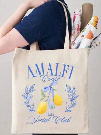 1 бр. Lemons Pattern Tote Bag Ежедневна платнена чанта за през рамо Преносима дамска чанта за училищни пътувания Пазарски чанти за жени