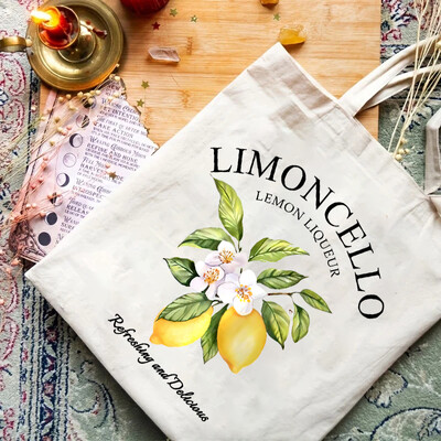 1 buc. Geantă de tote cu model de lămâi Geantă de umăr din pânză ocazională Geantă de mână portabilă pentru călătorii școlare Genți de cumpărături pentru femei