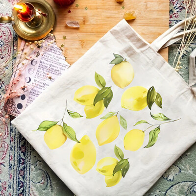 1 buc. Geantă de tote cu model de lămâi Geantă de umăr din pânză ocazională Geantă de mână portabilă pentru călătorii școlare Genți de cumpărături pentru femei