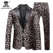 ( Blazer + Pantaloni) Stage Host Apparel Costum pentru bărbați Club de noapte Balul Social Slim Tuxedo Moda Cool Rochie cu imprimeu leopard Costum formal
