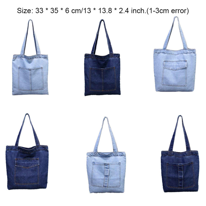 1 bucă geantă de umăr din denim de culoare solidă geantă de tote de mare capacitate geantă de lucru pentru navetiști