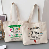 Cea mai bună profesoară din lume, geantă de umăr pentru femei cu imprimeu spaniol, genți de cumpărături din pânză, genți de mână pentru femei, toc reutilizabil, cadou pentru profesor