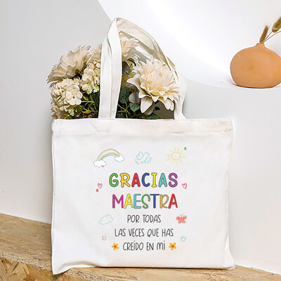 Cea mai bună profesoară din lume, geantă de umăr pentru femei cu imprimeu spaniol, genți de cumpărături din pânză, genți de mână pentru femei, toc reutilizabil, cadou pentru profesor