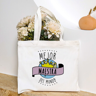 Cea mai bună profesoară din lume, geantă de umăr pentru femei cu imprimeu spaniol, genți de cumpărături din pânză, genți de mână pentru femei, toc reutilizabil, cadou pentru profesor