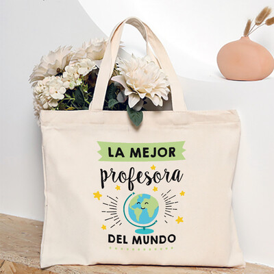 Cea mai bună profesoară din lume, geantă de umăr pentru femei cu imprimeu spaniol, genți de cumpărături din pânză, genți de mână pentru femei, toc reutilizabil, cadou pentru profesor