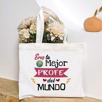 Cea mai bună profesoară din lume, geantă de umăr pentru femei cu imprimeu spaniol, genți de cumpărături din pânză, genți de mână pentru femei, toc reutilizabil, cadou pentru profesor