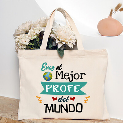 Cea mai bună profesoară din lume, geantă de umăr pentru femei cu imprimeu spaniol, genți de cumpărături din pânză, genți de mână pentru femei, toc reutilizabil, cadou pentru profesor