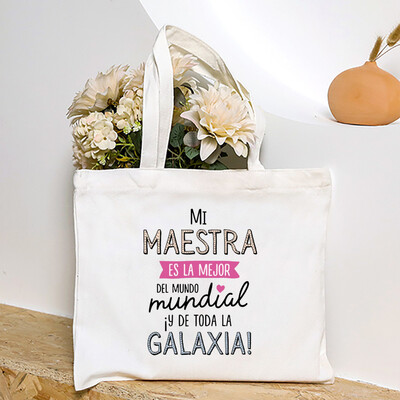 Cea mai bună profesoară din lume, geantă de umăr pentru femei cu imprimeu spaniol, genți de cumpărături din pânză, genți de mână pentru femei, toc reutilizabil, cadou pentru profesor