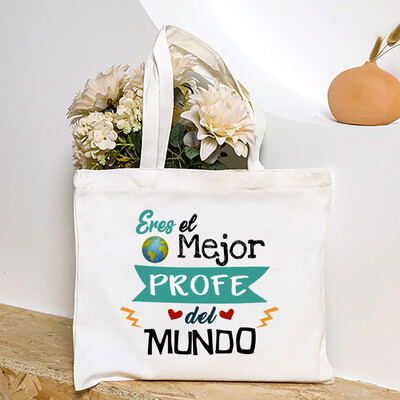 Cea mai bună profesoară din lume, geantă de umăr pentru femei cu imprimeu spaniol, genți de cumpărături din pânză, genți de mână pentru femei, toc reutilizabil, cadou pentru profesor