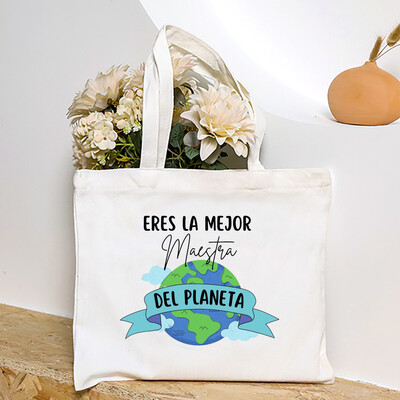 Cea mai bună profesoară din lume, geantă de umăr pentru femei cu imprimeu spaniol, genți de cumpărături din pânză, genți de mână pentru femei, toc reutilizabil, cadou pentru profesor