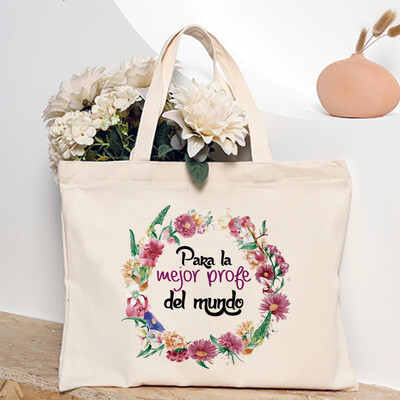 Cea mai bună profesoară din lume, geantă de umăr pentru femei cu imprimeu spaniol, genți de cumpărături din pânză, genți de mână pentru femei, toc reutilizabil, cadou pentru profesor