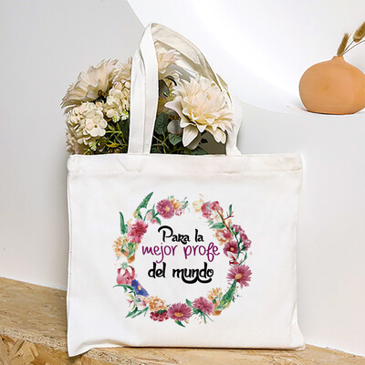 Cea mai bună profesoară din lume, geantă de umăr pentru femei cu imprimeu spaniol, genți de cumpărături din pânză, genți de mână pentru femei, toc reutilizabil, cadou pentru profesor