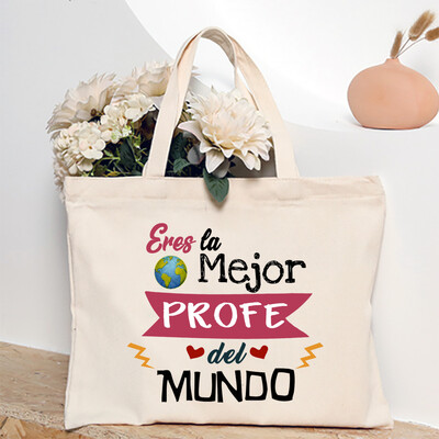 Cea mai bună profesoară din lume, geantă de umăr pentru femei cu imprimeu spaniol, genți de cumpărături din pânză, genți de mână pentru femei, toc reutilizabil, cadou pentru profesor