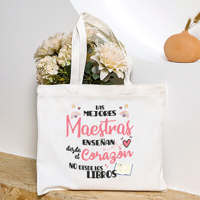 Cea mai bună profesoară din lume, geantă de umăr pentru femei cu imprimeu spaniol, genți de cumpărături din pânză, genți de mână pentru femei, toc reutilizabil, cadou pentru profesor
