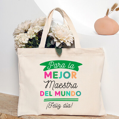 Cea mai bună profesoară din lume, geantă de umăr pentru femei cu imprimeu spaniol, genți de cumpărături din pânză, genți de mână pentru femei, toc reutilizabil, cadou pentru profesor