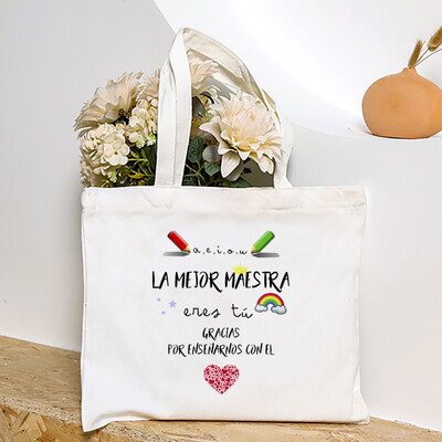Cea mai bună profesoară din lume, geantă de umăr pentru femei cu imprimeu spaniol, genți de cumpărături din pânză, genți de mână pentru femei, toc reutilizabil, cadou pentru profesor