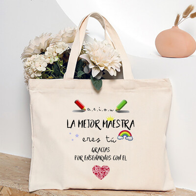 Cea mai bună profesoară din lume, geantă de umăr pentru femei cu imprimeu spaniol, genți de cumpărături din pânză, genți de mână pentru femei, toc reutilizabil, cadou pentru profesor