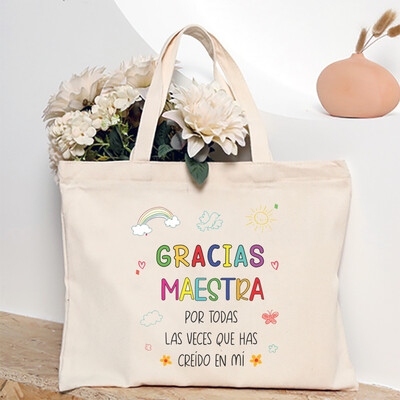 Cea mai bună profesoară din lume, geantă de umăr pentru femei cu imprimeu spaniol, genți de cumpărături din pânză, genți de mână pentru femei, toc reutilizabil, cadou pentru profesor