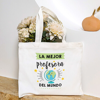 Cea mai bună profesoară din lume, geantă de umăr pentru femei cu imprimeu spaniol, genți de cumpărături din pânză, genți de mână pentru femei, toc reutilizabil, cadou pentru profesor