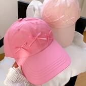 Pălărie de primăvară de vară pentru femei, Coreea de Sud, culoare uni, fundă roz, șapcă de baseball cu uscare rapidă, pălărie respirabilă, pălărie drăguță, cadou pentru fete