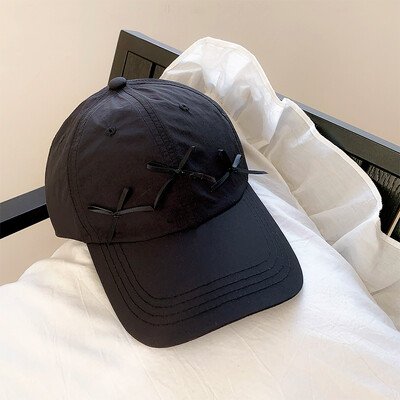 Pălărie de primăvară de vară pentru femei, Coreea de Sud, culoare uni, fundă roz, șapcă de baseball cu uscare rapidă, pălărie respirabilă, pălărie drăguță, cadou pentru fete