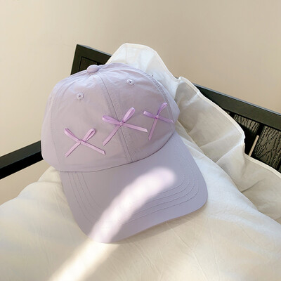 Pălărie de primăvară de vară pentru femei, Coreea de Sud, culoare uni, fundă roz, șapcă de baseball cu uscare rapidă, pălărie respirabilă, pălărie drăguță, cadou pentru fete