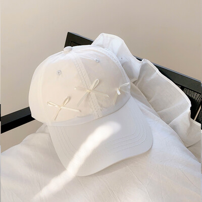 Pălărie de primăvară de vară pentru femei, Coreea de Sud, culoare uni, fundă roz, șapcă de baseball cu uscare rapidă, pălărie respirabilă, pălărie drăguță, cadou pentru fete