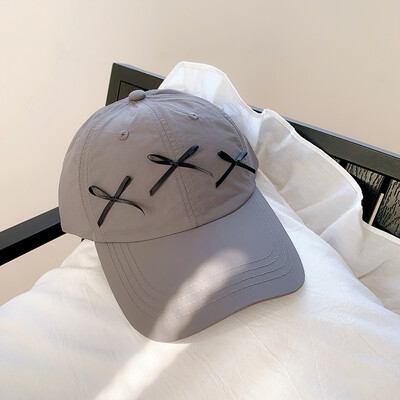 Pălărie de primăvară de vară pentru femei, Coreea de Sud, culoare uni, fundă roz, șapcă de baseball cu uscare rapidă, pălărie respirabilă, pălărie drăguță, cadou pentru fete