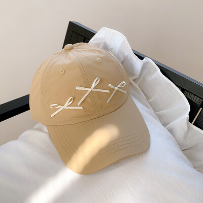 Pălărie de primăvară de vară pentru femei, Coreea de Sud, culoare uni, fundă roz, șapcă de baseball cu uscare rapidă, pălărie respirabilă, pălărie drăguță, cadou pentru fete