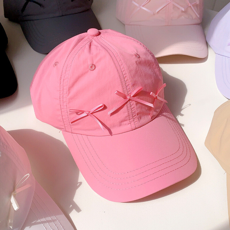 Pălărie de primăvară de vară pentru femei, Coreea de Sud, culoare uni, fundă roz, șapcă de baseball cu uscare rapidă, pălărie respirabilă, pălărie drăguță, cadou pentru fete